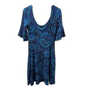 VTG Betsey Johnson Dress Small Blue Paisley Witchy Whimsygoth 90s Bell Sleeve